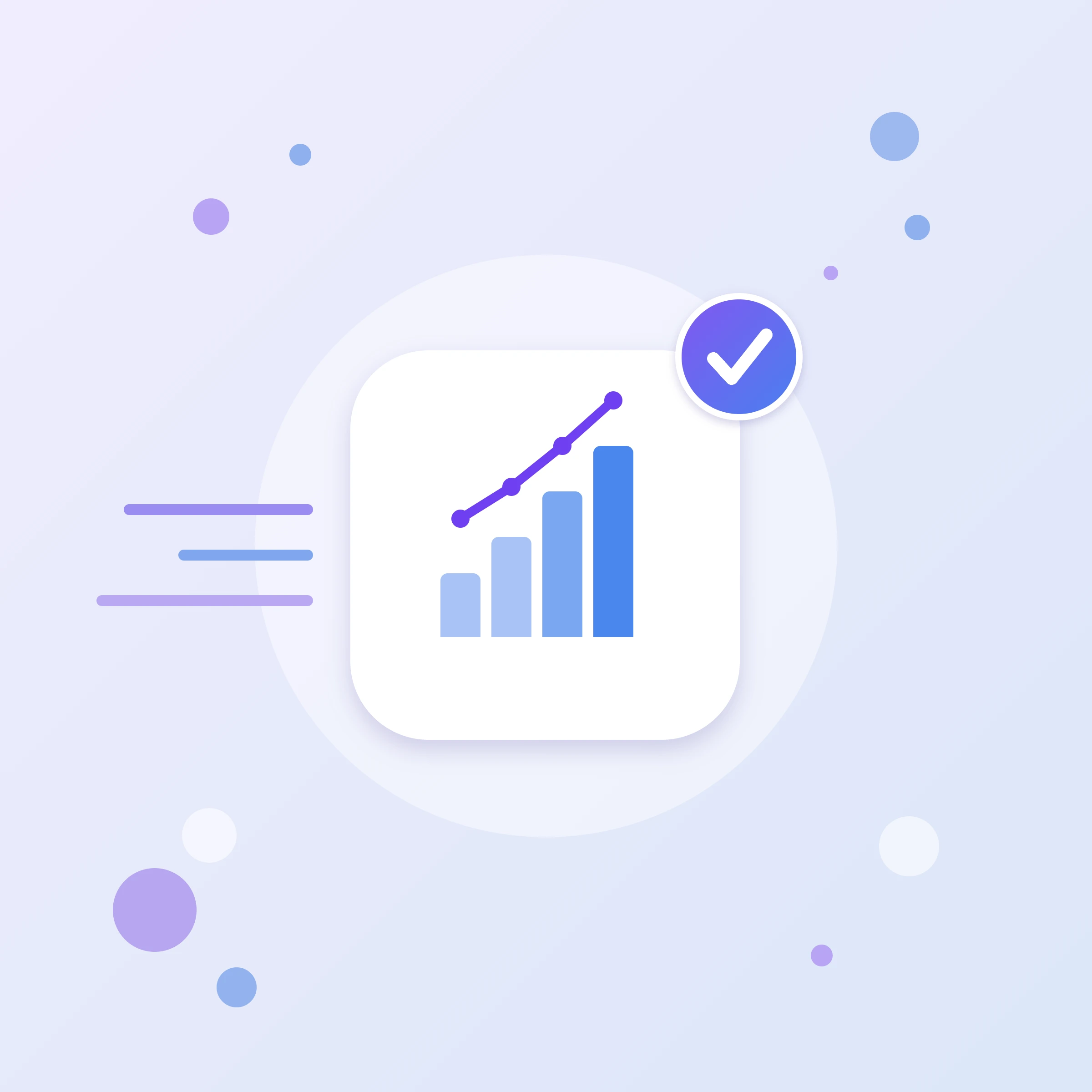 Google Analytics 4 setup icon: bars and a growth line, website visit analytics