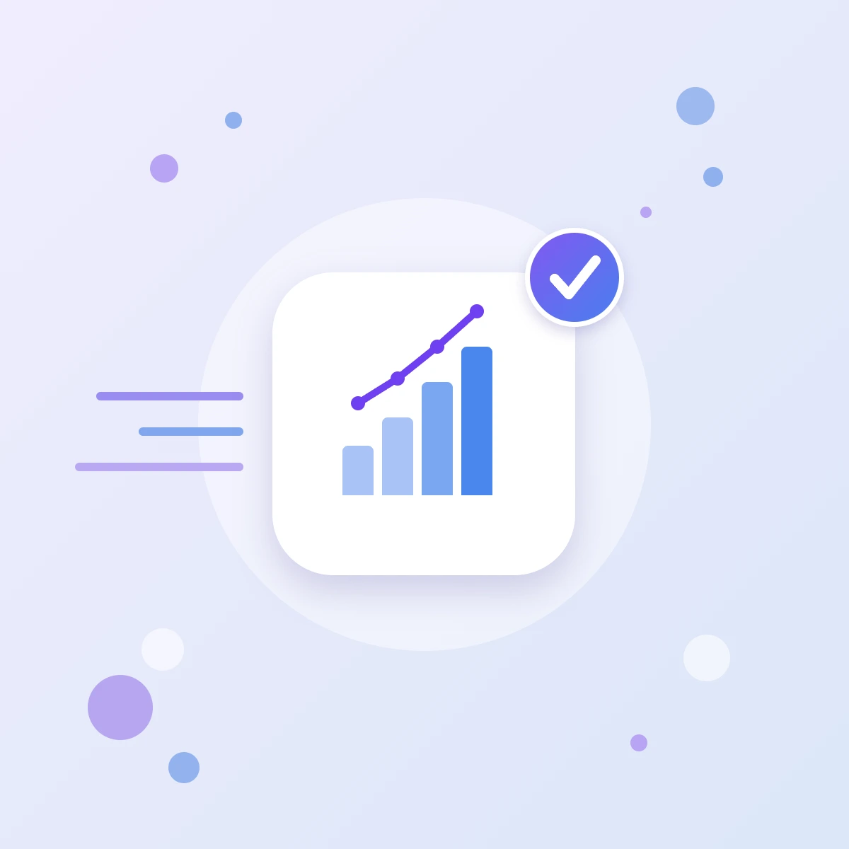 Google Analytics 4 setup icon: bars and a growth line, website visit analytics