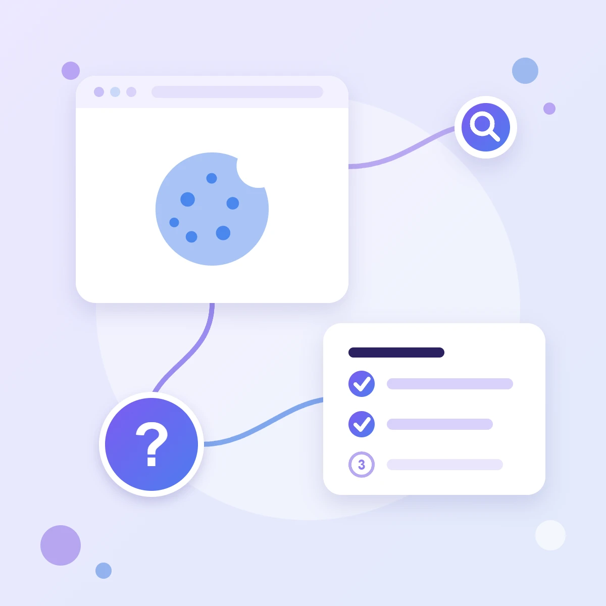 A cookie icon in a browser window, a step checklist and a question mark — a guide to checking Google Consent Mode