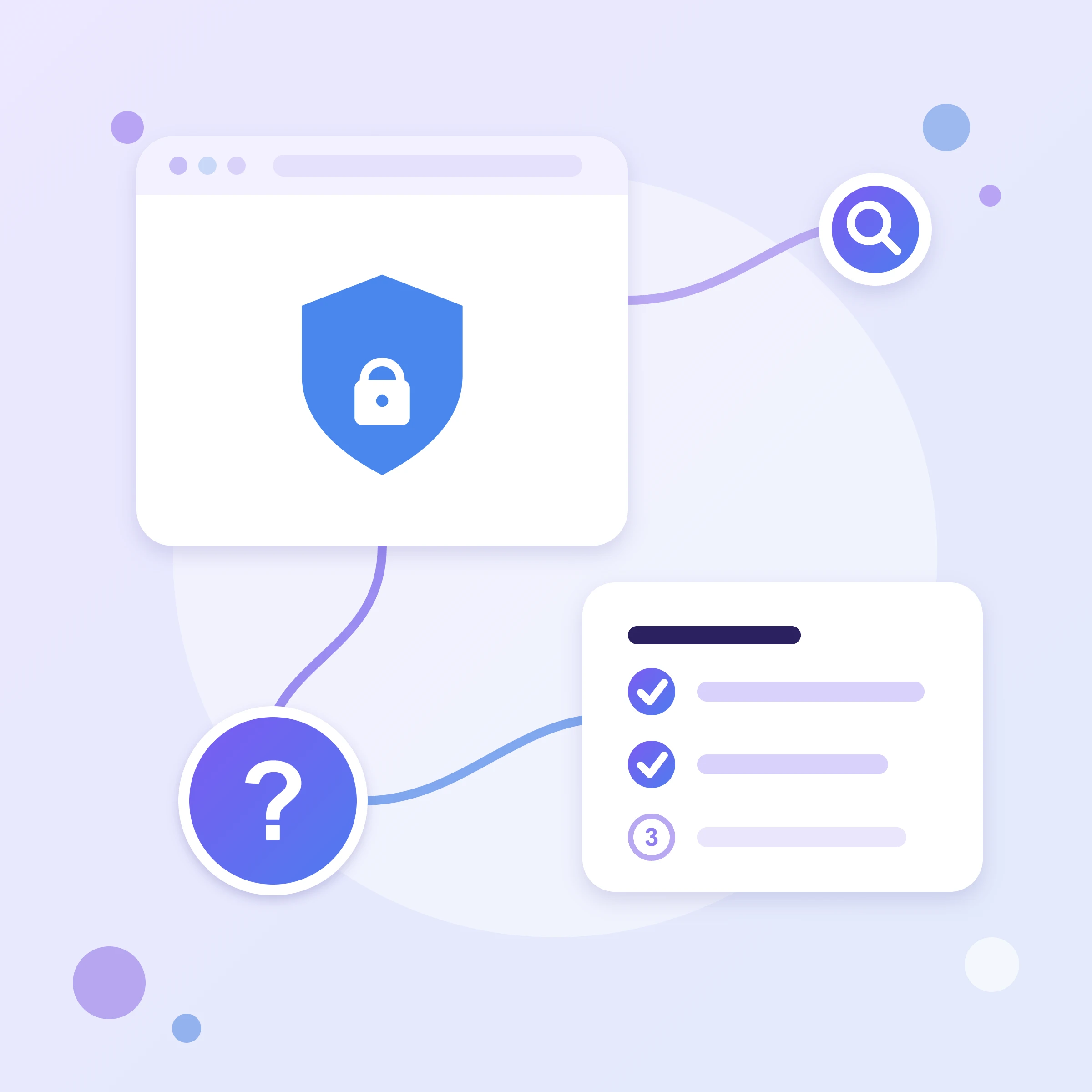 A shield with a padlock in a browser window, a step checklist and a question mark — a guide to choosing reCAPTCHA and getting keys