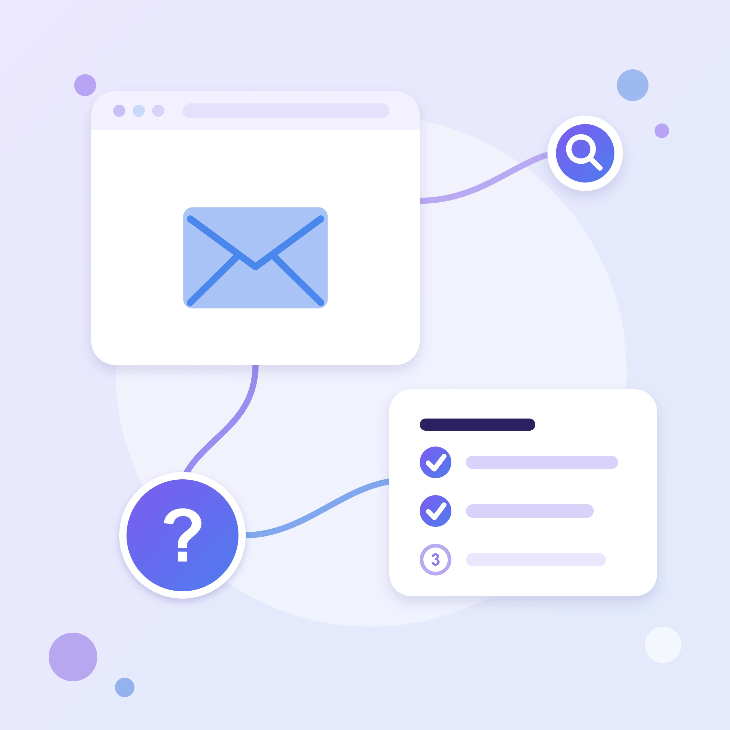 An envelope in a browser window, a step checklist and a question mark — a guide to setting up SPF, DKIM and DMARC for Google Workspace